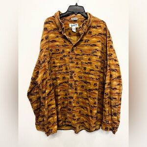 Duluth Trading Co. Men’s 2XL Tan Brown Bear Patterned Relaxed Fit Shirt
